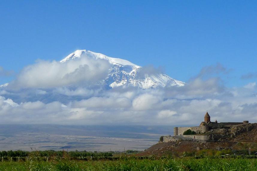 Ararat rising above the clouds in the Ararat Valley
