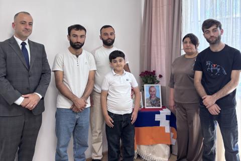 The Abgaryan family and supporters gather at the family’s new home in Etchmiadzin.
