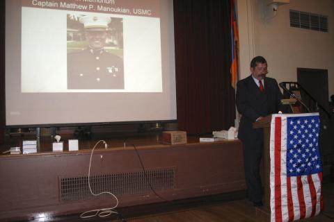 Pete Manoukian speaking about his son, Captain Matthew