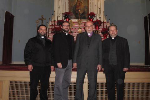 From left to right: Fr. Hovel, Fr. Mesrop, Abp. Aris Shirvanian, Fr. Datev