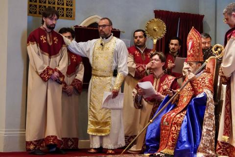 Archbishop Hovnan Derderian during the ordination of altar servers at St. John Armenian Church