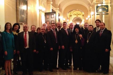 Abp. Hovnan Derderian with clergy and community members, and AJR 2 co-authors.