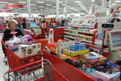Sylvia Cherezian purchasing toys for the Annual Toy Drive
